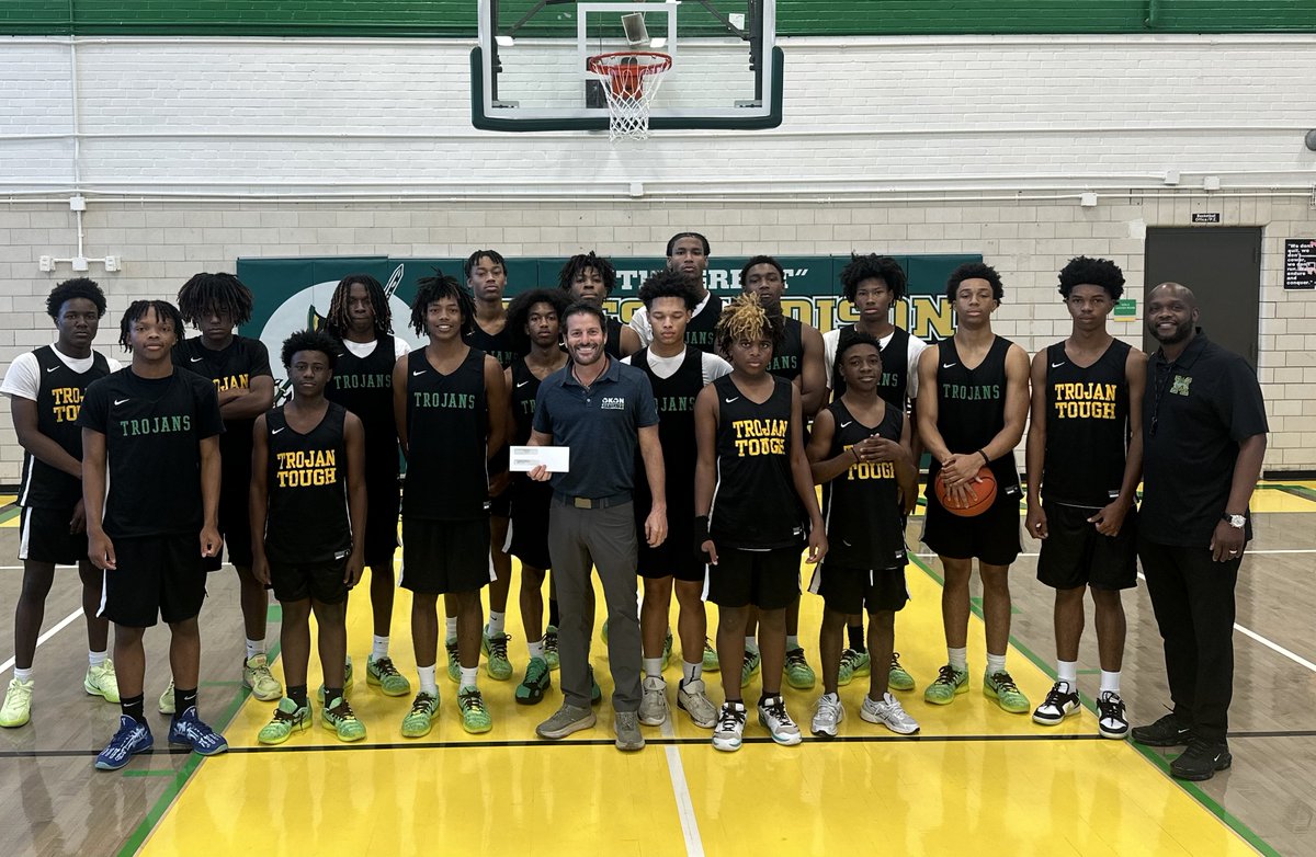Today the President/Owner of Okon Recycling Company Mr. Louis Okon blessed The ‘Great’ James Madison Boys Basketball Program with a donation. He also spoke with the young men about running a business , working hard in the classroom , out working your opponent, and be willing to