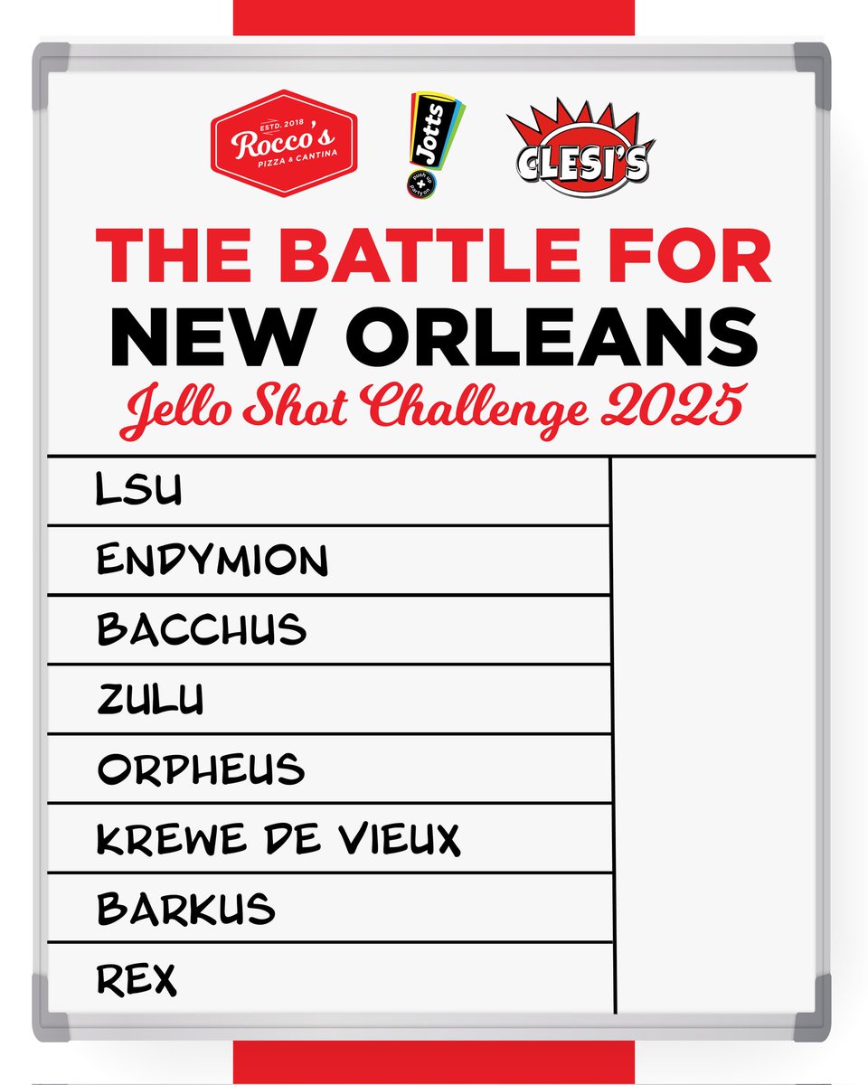 CWSShotBoard's tweet image. Who rules New Orleans? Is it the Tigahs? Is it the Krewes? Only you get to decided! This Saturday @ClesiCatering will be holding a competition to benefit @AnimalRescueNO. We&apos;ll add as many names and numbers to the board to prove who holds sway. Turn out, turn up, take shots!