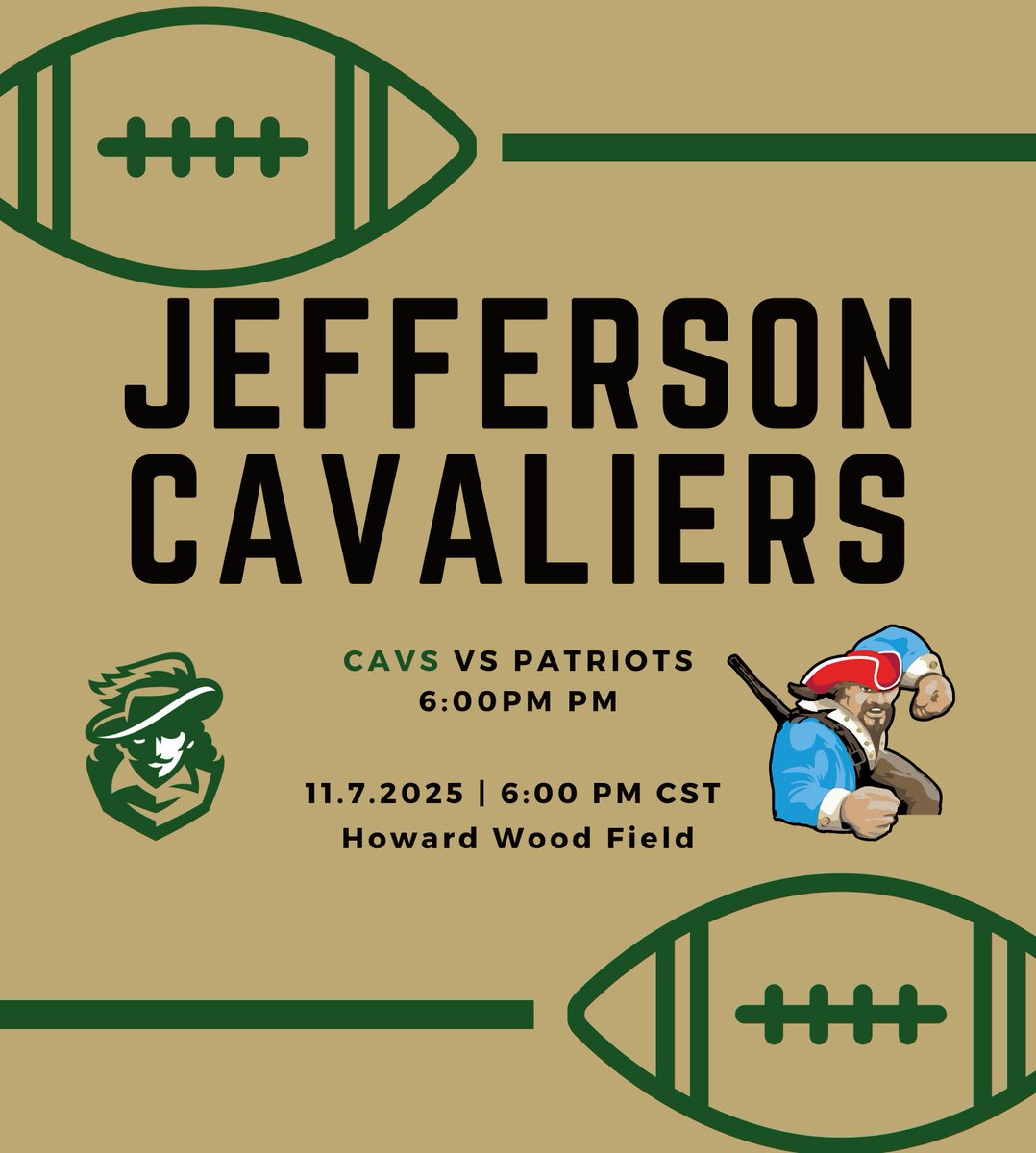 🏈 Semi-Final Game Day!
The Cavs take on the Lincoln Patriots tonight in Semi-Final football action at Howard Wood Field!
Kickoff at 6:00 PM — let’s pack the stands and cheer on our Cavaliers! 💚💛
🎥 Livestream: youtube.com/@howardwoodfie…