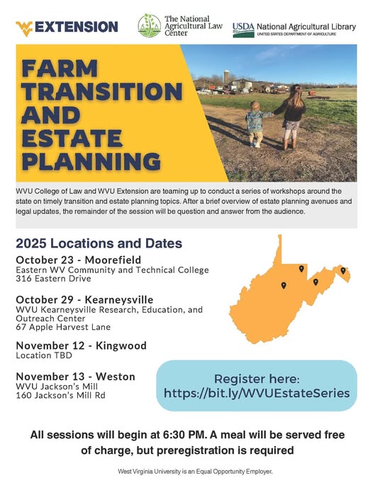 November 14

Estate and Transition Workshop Series at WVU Jackson's Mill. 160 Jackson's Mill Drive Weston, WV 26452. Register with the link below or by calling the office 

304.530.0273

Visit ow.ly/fHhM50Xf3y9  for more details