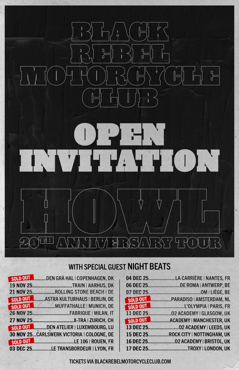 Reminder to grab tickets for the Howl UK &amp; Europe tour as shows are close to selling out! See you soon!

blackrebelmotorcycleclub.com/tour/