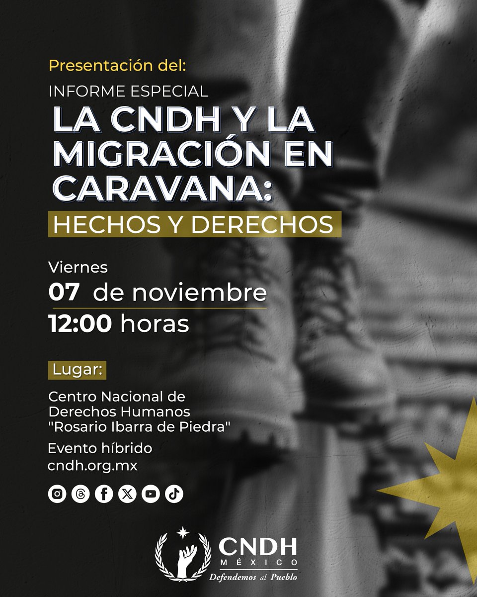 Te invitamos a la presentación del Informe Especial “La migración en caravana: hechos y derechos” de la CNDH.
Un espacio para reflexionar sobre los desafíos humanitarios y la defensa de los derechos de las personas en movilidad.

🔗youtube.com/live/9QJ8Gw0Qx…

#DefendemosAlPueblo