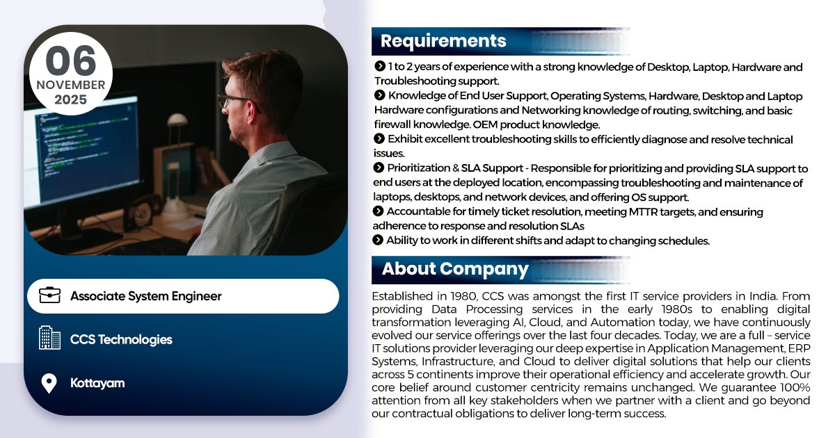 linuxgroup's tweet image. Associate System Engineer Job #1networksupportengineer #Jobsearch #JobAlert #jobvacancy #ipsrjobs #jobs2025 #ipsr #25yearsofipsr #careeropportunity #ltjobs #MNCJobs #techcelerating_careers #devops #AWS #vacancy