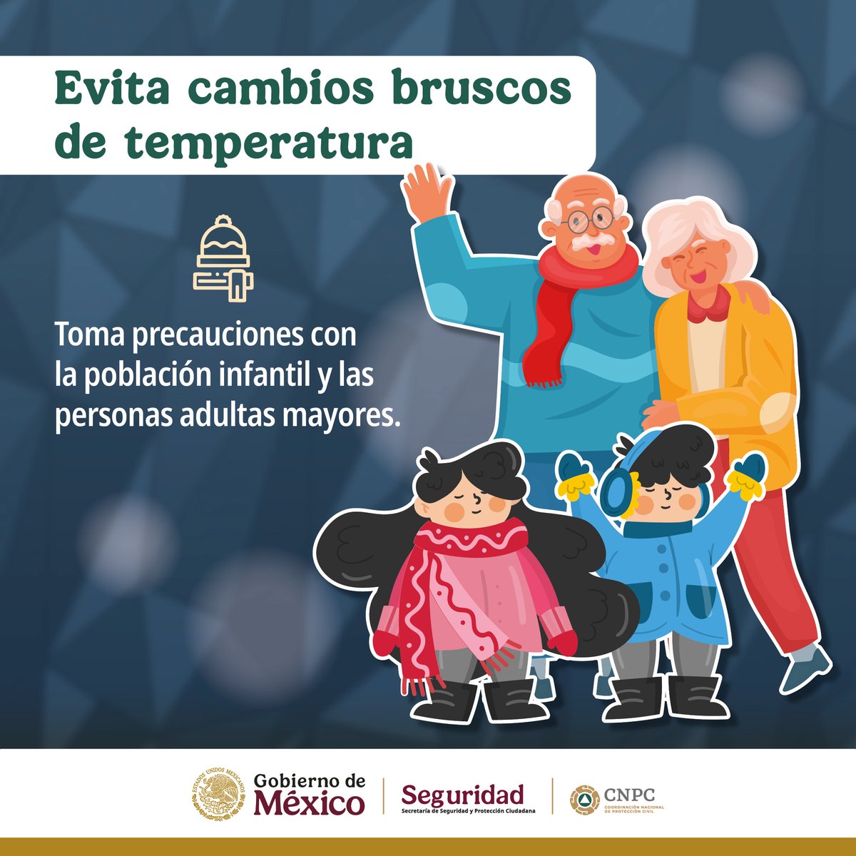 🧐¿Conoces la técnica de la cebolla para protegerte del #Frío?

❄️Consiste en usar varias prendas en diferentes capas para resguardarse, en vez de una sola gruesa
❄️Se recomienda para personas adultas mayores, niñas y niños

¡Abrígate y cuídate de las bajas temperaturas!
