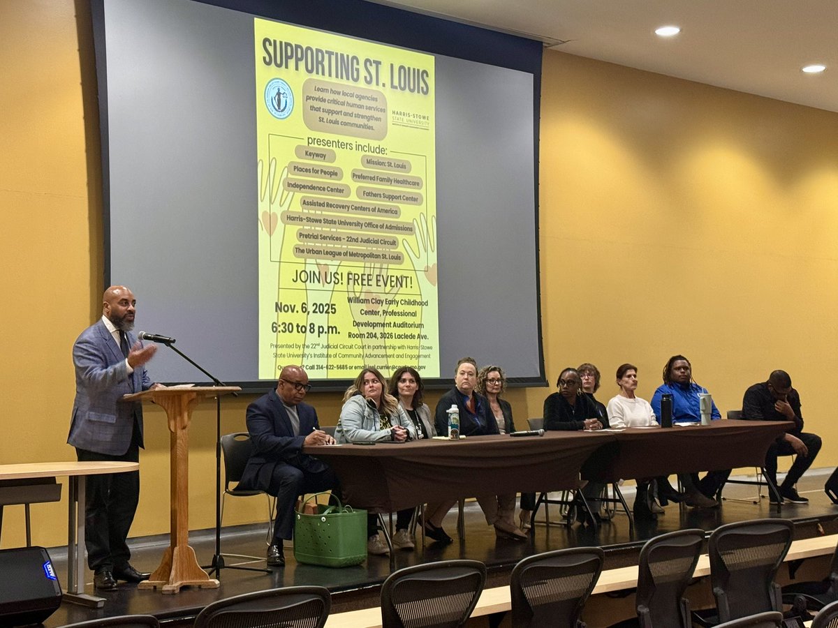 22ndCircuitSTL's tweet image. Service providers are on stage now at Harris-Stowe State University talking about the work they do in STL. Tune in now.
