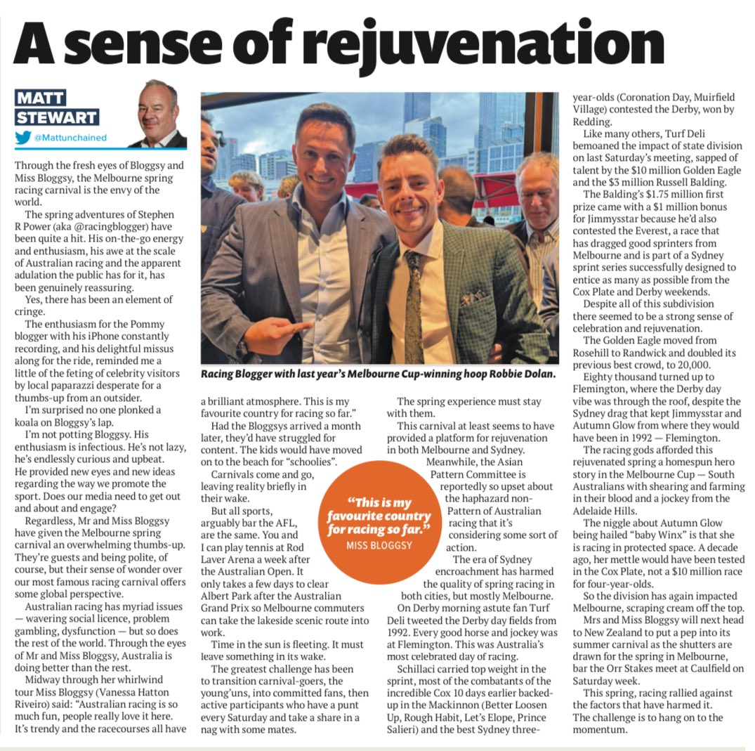 Today’s Winning Post column; there has been a real vibe this spring, against the odds. Will it have a lingering impact?