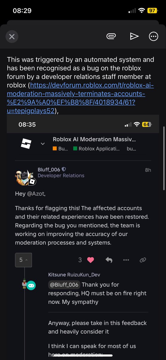 TepigPlays52's tweet image. IMPORTANT: Several users like myself are still falsely terminated from the default starter place every account receives on sign up bug. This has been acknowledged on here, the forum, and by kreek.

Not everyone affected is unbanned yet.

🚨 Please like and retweet!

#roblox #rblx
