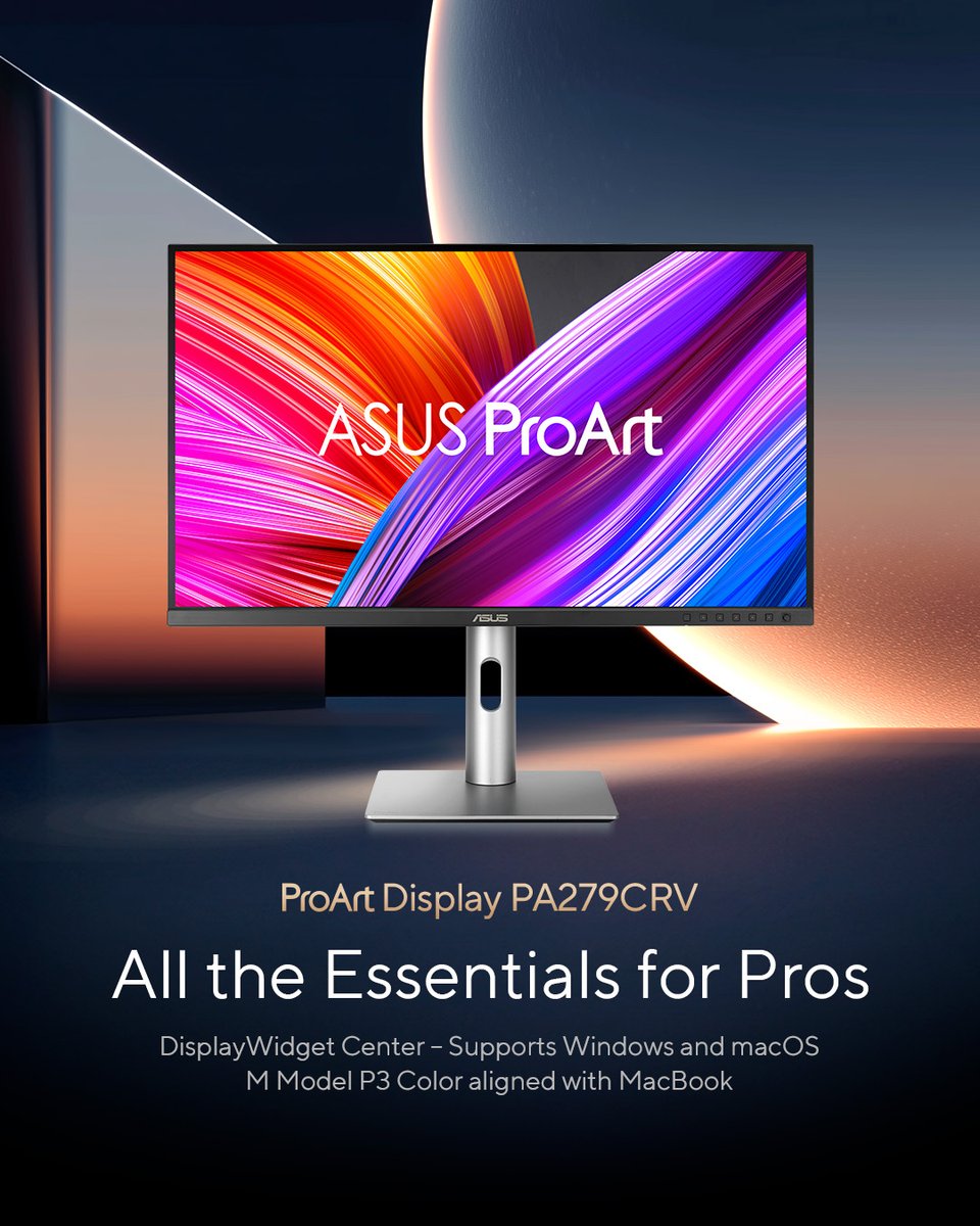 All the essentials for pros. 🖥️🎨 ​

The #ProArt PA279CRV 27” 4K monitor delivers accurate color with 99% DCI-P3 &amp; Adobe RGB — plus one USB-C cable to power, transfer, and connect. ​

Everything you need, in one monitor.
Learn more: asus.click/2025-BlackFrid…