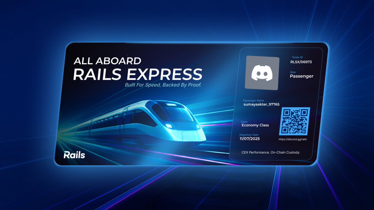 0x_NFTOG's tweet image. Just claimed my Rails Pass on @rails_xyz.

The perp DEX meta is heating up, but Rails already runs faster, safer, and more transparently than anyone else.

This one&apos;s built different.

Don&apos;t miss out → discord.gg/rails