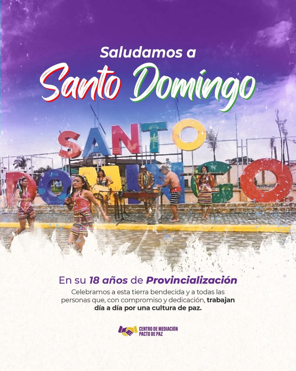 centro_pdp's tweet photo. ¡Feliz Provincialización, Santo Domingo! Celebramos 18 años de nuestra querida provincia, el lugar donde nació y crece nuestro Centro de Mediación Pacto de Paz. https://t.co/ItXmI861to