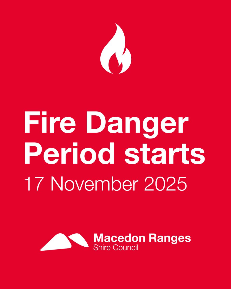 The Fire Danger Period for #MacedonRanges Shire will start at 1am on Monday 17 November 2025.

You can find out what you can and can't do during the declared Fire Danger Period at mrsc.vic.gov.au/fire-danger