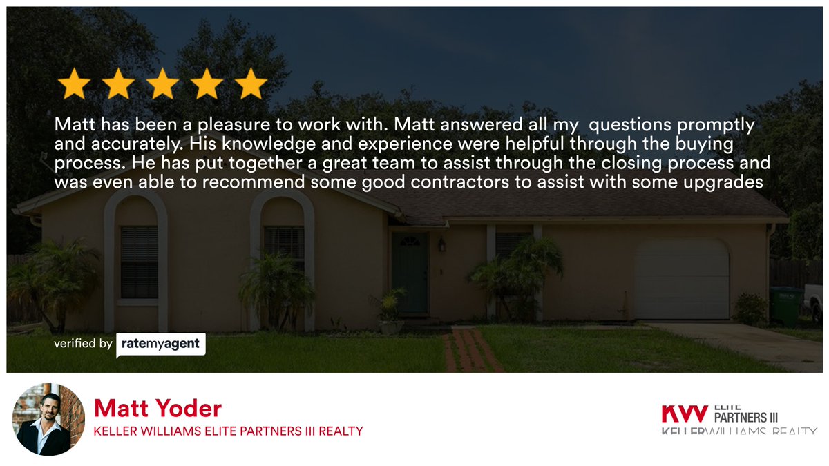 mattyoder_yoder's tweet image. My latest RateMyAgent review in Winter Springs.
Florida Realtor License SL3461573
rma.reviews/odpxhldcwve6

...
#ratemyagent #realestate #KW_Elite_Partners_III_Realty