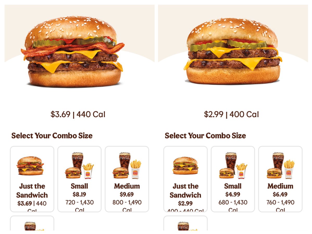 Brooqs's tweet photo. @BurgerKing SCAMMING customers with the Double Cheeseburger meal pricing. 70 cent different between plain double cheeseburger and bacon double cheeseburger, but if it's a meal the difference is $3.20! For nothing but bacon! https://t.co/msQJoM0oOd