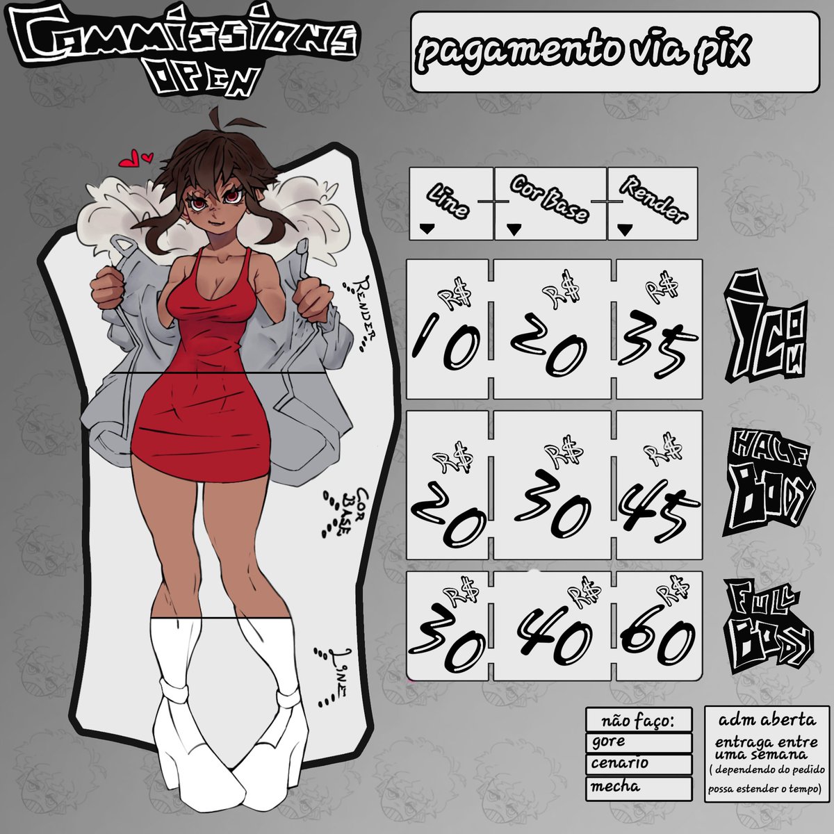 [COMISSÕES ABERTAS]
 Abrindo comissões, agora com os preços definitivos, qualquer coisa fale comigo na DM. 
<3