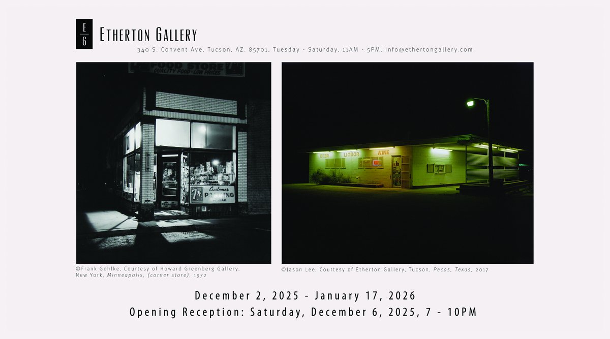 Join us at the Opening reception for "Jason Lee &amp; Frank Gohlke: Alternative Views" -- Sat. Dec. 6th at 7-10PM

📷
© Frank Gohlke, Minneapolis, (corner store), 1972 Courtesy of Howard Greenberg Gallery, New York
© Jason Lee, Pecos, Texas, 2017 Courtesy of Etherton Gallery, Tucson