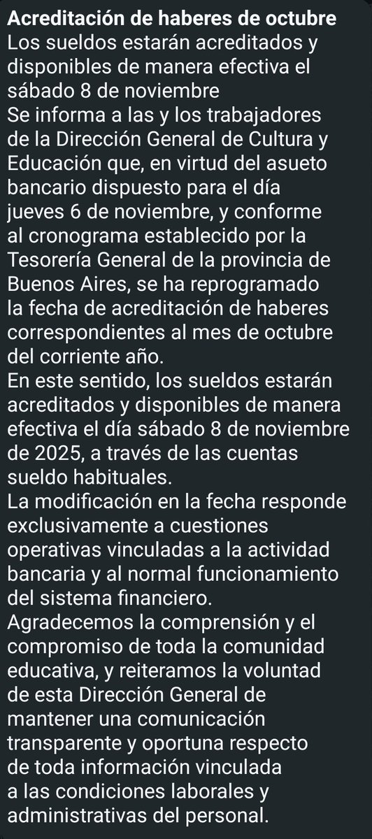 PGullermetti's tweet photo. Decime gobernador @Kicillofok , ¿qué tiene que ver el asueto bancario del Jueves 6 si yo tendría que cobrar el Viernes 7? Ya nos castigan con el salario que cobramos, que ahora encima tenemos que esperar a cobrar un sábado. ¿Es joda? ¿Quién paga mí tarjeta mañana? Así estamos... https://t.co/bfZVXJ0DnC