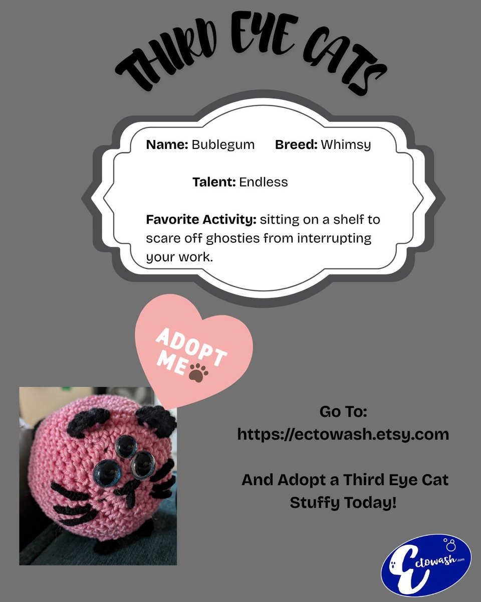 EctoWash's tweet image. Bubblegum and a Boo look alike are now in the shop! Grab them up before someone else adopts them, or don’t and keep getting haunted in your office. Up to you! ectowash.etsy.com