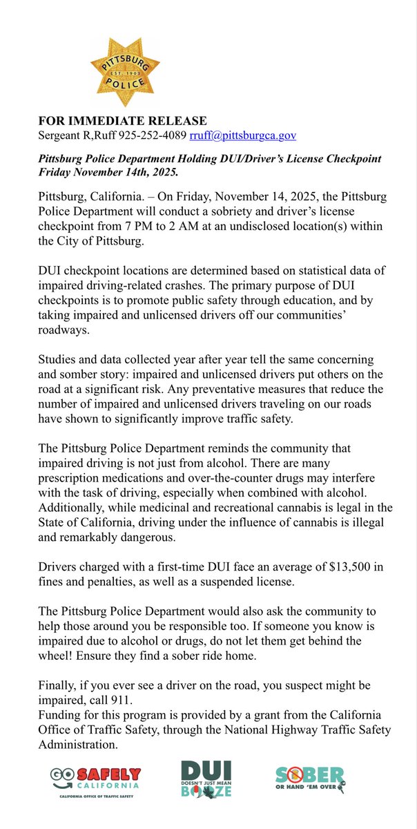 Pittsburg Police Department, California tweet media