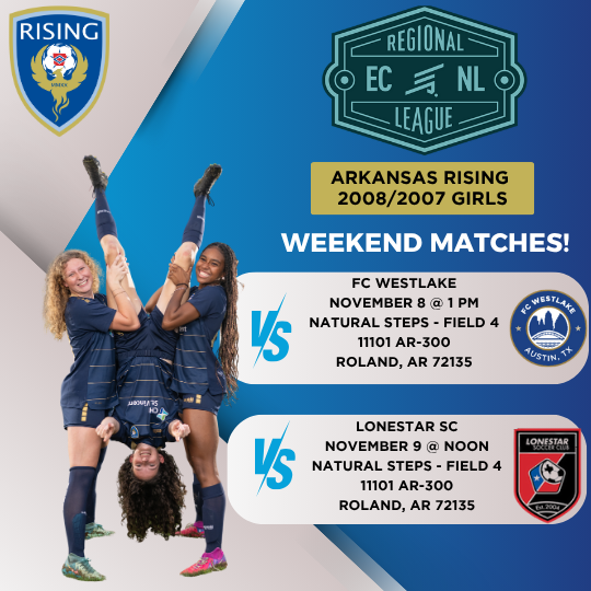 AR_Rising08G's tweet photo. Looking forward to some great matches this weekend at home! Come check us out! @ECNLgirls @arkansasrising @fc_westlake @LonestarSC https://t.co/LZ8hYyYW8u
