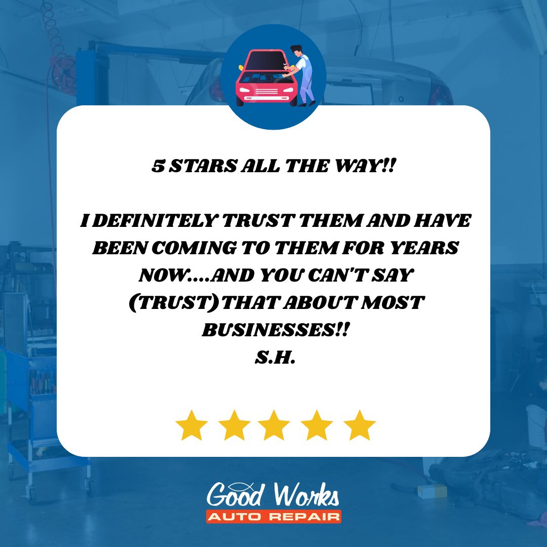 GoodWorksAuto's tweet image. “5 stars all the way!!” 🙌 Thank you, for trusting us with your vehicles year after year. Loyalty like yours drives us to keep delivering our best every day! 🚗💨
#CustomerReview #GoodWorksAutoRepair #TrustedService #5Stars