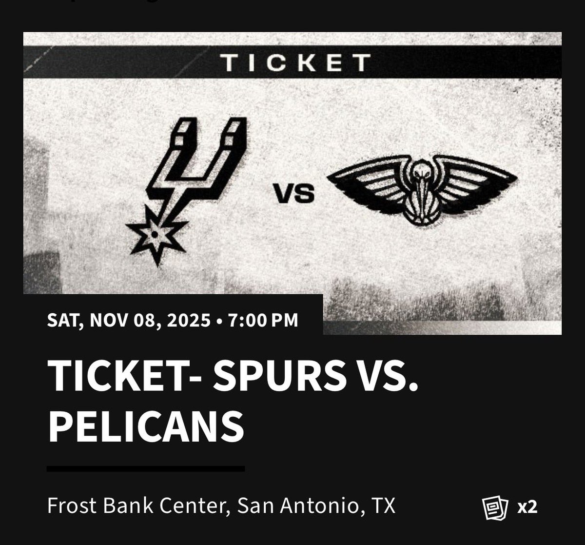 🚨 Selling 2 Sec. 105 tickets - Spurs v. Pelicans this Saturday (11/8) 🚨 

Great seats, awesome view, and FREE PARKING— save the Ticketmaster fees and grab them direct from the Plug 🔌 🙌  DM!! 

#GoSpursGo #Porvida #STP #SpursTickets