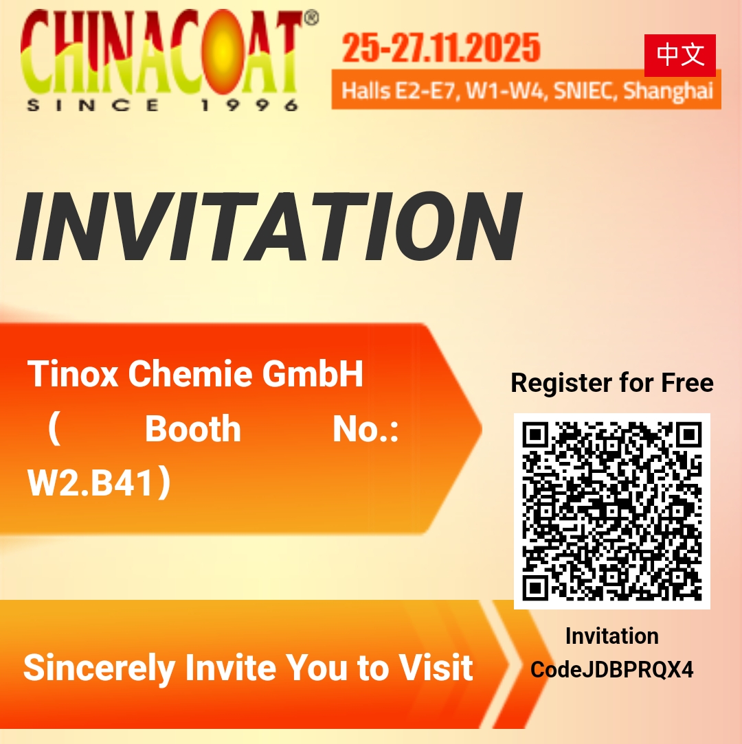 Lena_Yuan0116's tweet image. 🎨 We&apos;re heading to Chinacoat 2025!
📅 Date: Nov 25-27, 2025
🏢 Who we are? Tinox Chemie GmbH – your trusted TiO₂ specialist from Düsseldorf, Germany! ✨
Drop us a line, or swing by our booth W2.B41 to chat about all things TiO₂! 🤝
#Chinacoat2025 #TiO2 #Tinox #PigmentExperts