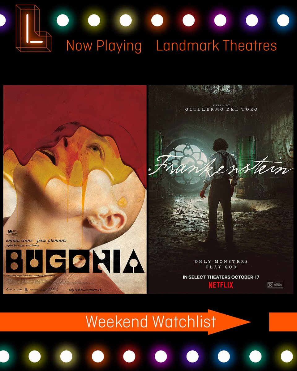 LandmarkLTC's tweet image. 🎥 Your Weekend Watchlist is here!
From surreal visions to timeless classics, Landmark Theatres has your perfect lineup:
✨ Bugonia
⚡ Frankenstein
🎞️ Nouvelle Vague
💔 Regretting You
Which one will you watch first? 🍿
#LandmarkTheatres #WeekendWatchlist #NowPlaying