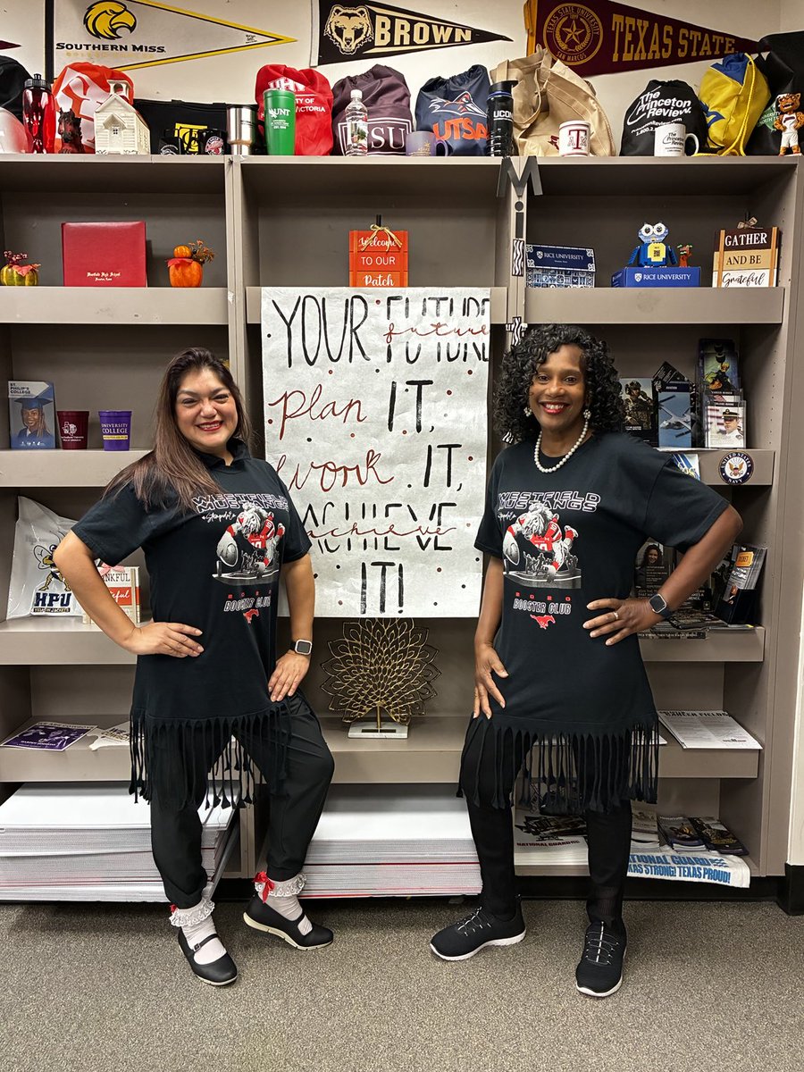 Counselor, Ms Reyes, and I enjoyed celebrating TWIN DAY during WHS’s Homecoming week! Go Mustangs! ⁦<a href="/whsmustangs/">Westfield Mustangs</a>⁩ ⁦<a href="/SpringISD/">Spring ISD</a>⁩