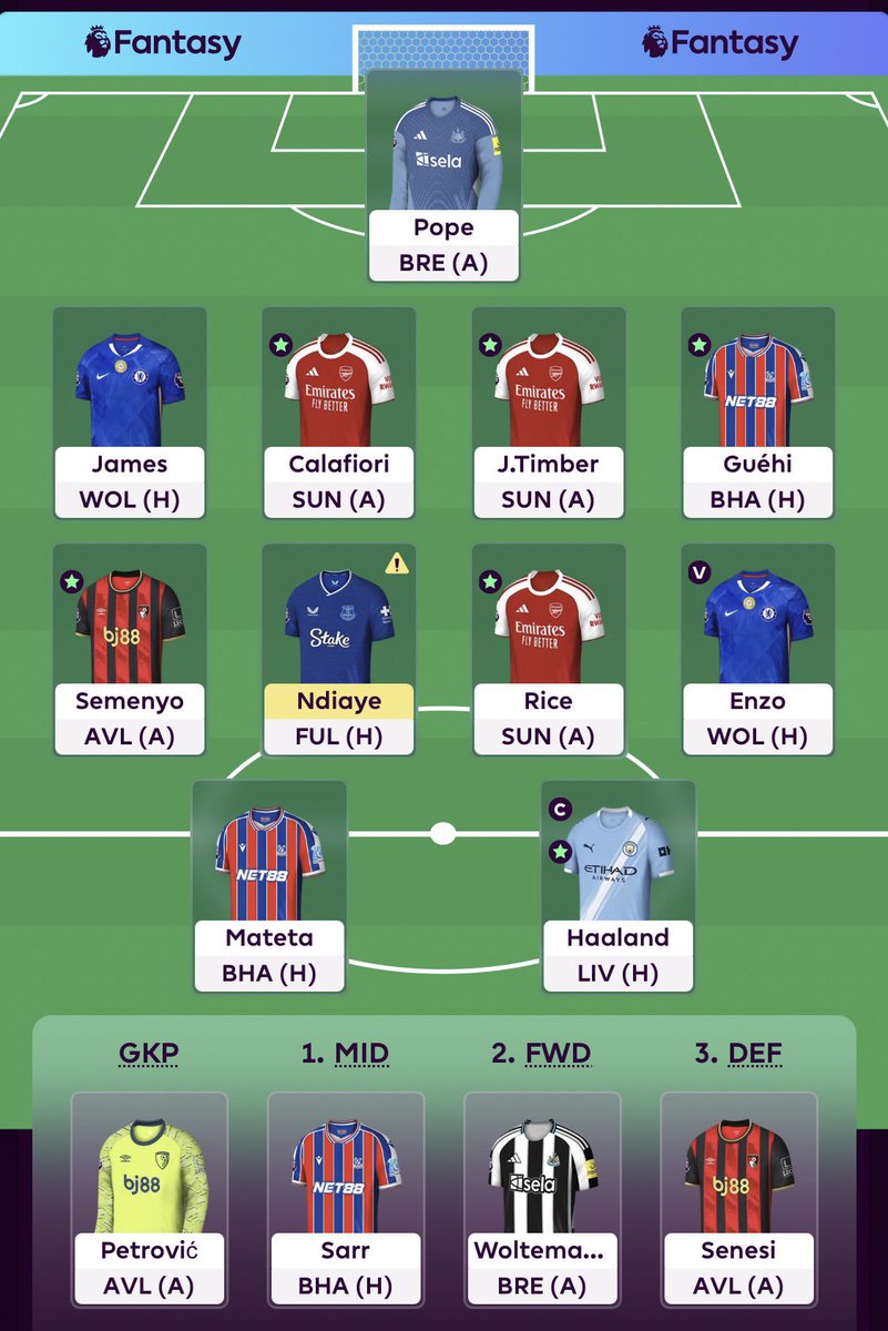 #FPLCommunity
Now I just have to wait until tomorrow to see what Moyes says about Ndiaye’s injury.
If he is fit, he will be a starter, otherwise I will have to decide whether to start with Senesi or Fraudtemade.