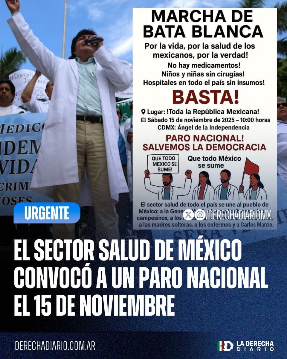 "Un guerrero puede llorar, sentir temor, y hasta decepcionarse, pero jamás RENDIRSE"

15 DE NOVIEMBRE
MÉXICO SE LEVANTA

MARCHA NACIONAL  

Actualización 6 Nov 
48 ciudades participantes 

SE UNE EL SECTOR SALUD 

¡¡QUE TODO MÉXICO SE SUME!! 

🇲🇽 ACAPULCO Asta bandera 7:00 am
🇲🇽