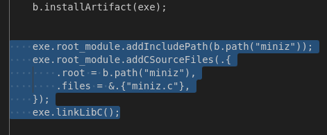 Using C libraries in #Ziglang code is incredibly straightforward. Simply tell the compiler where the C headers and source files are located, and you can immediately use the C APIs.

Even better: calling C functions from Zig incurs ZERO overhead.

(revised by <a href="/grok/">Grok</a>)