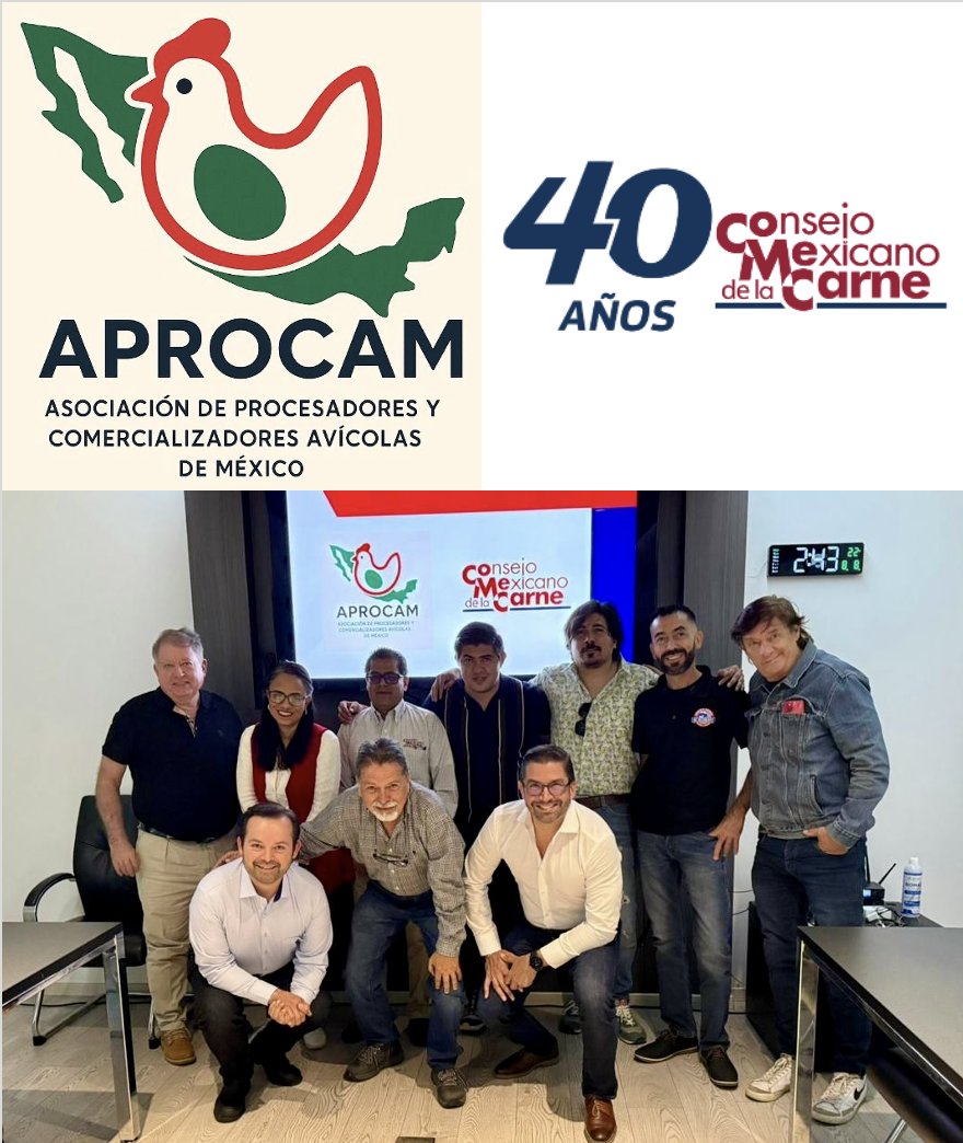 ConsejoMexCarne's tweet photo. 🙏 Agradecemos a Rafael Medina, Alejandro Valdés y Juan Herrera, Presidente, Consejero y Director respectivamente de #APROCAM, así como a sus miembros, por recibirnos en sus instalaciones y brindarnos un espacio de encuentro 🤝

💪 ¡Trabajemos juntos por el fortalecimiento de la cadena productiva cárnica! 🇲🇽🐔🐓🦃🍗

#avícola