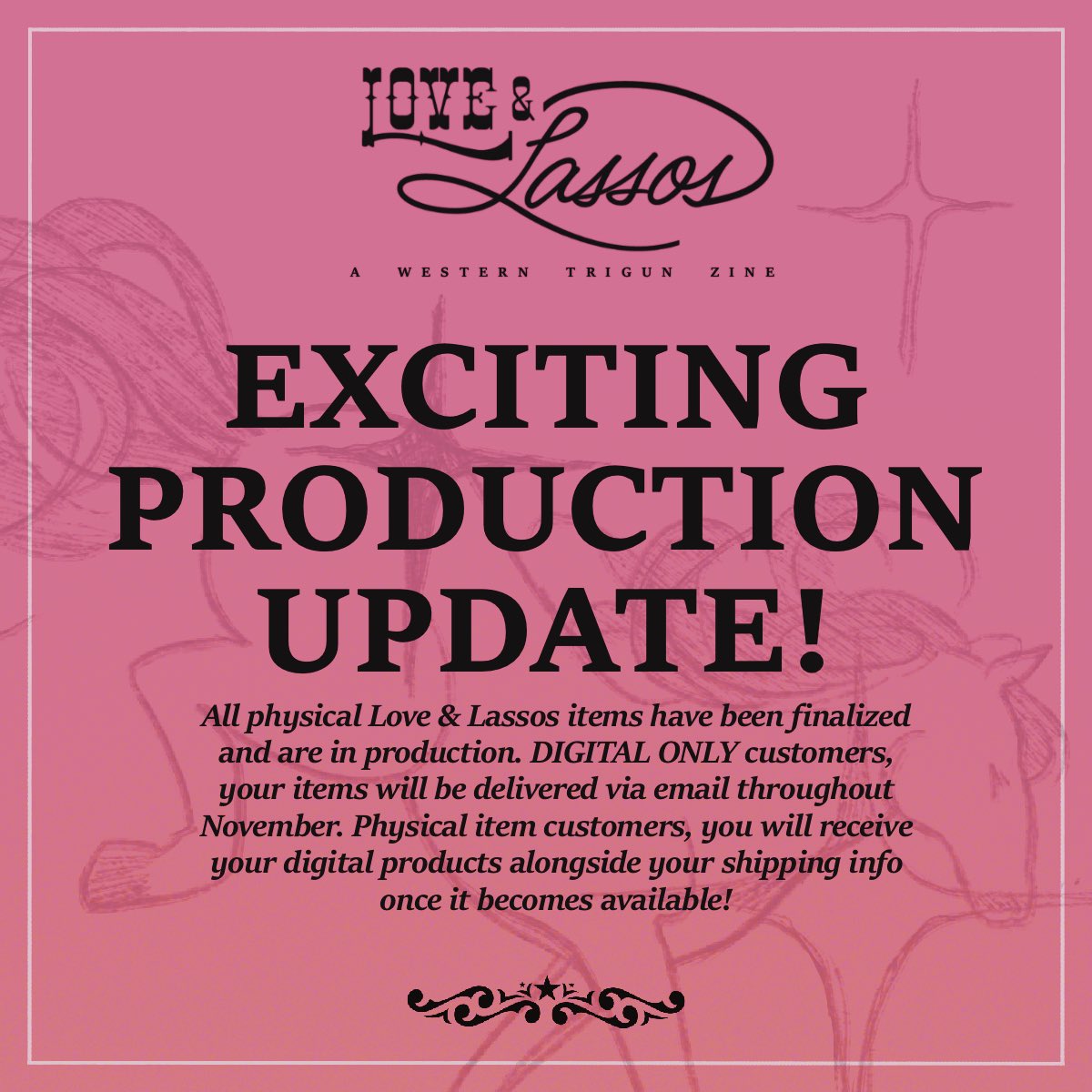 loveandlassos's tweet image. Everything is on its way! We can’t wait for y’all to have this zine 🩷