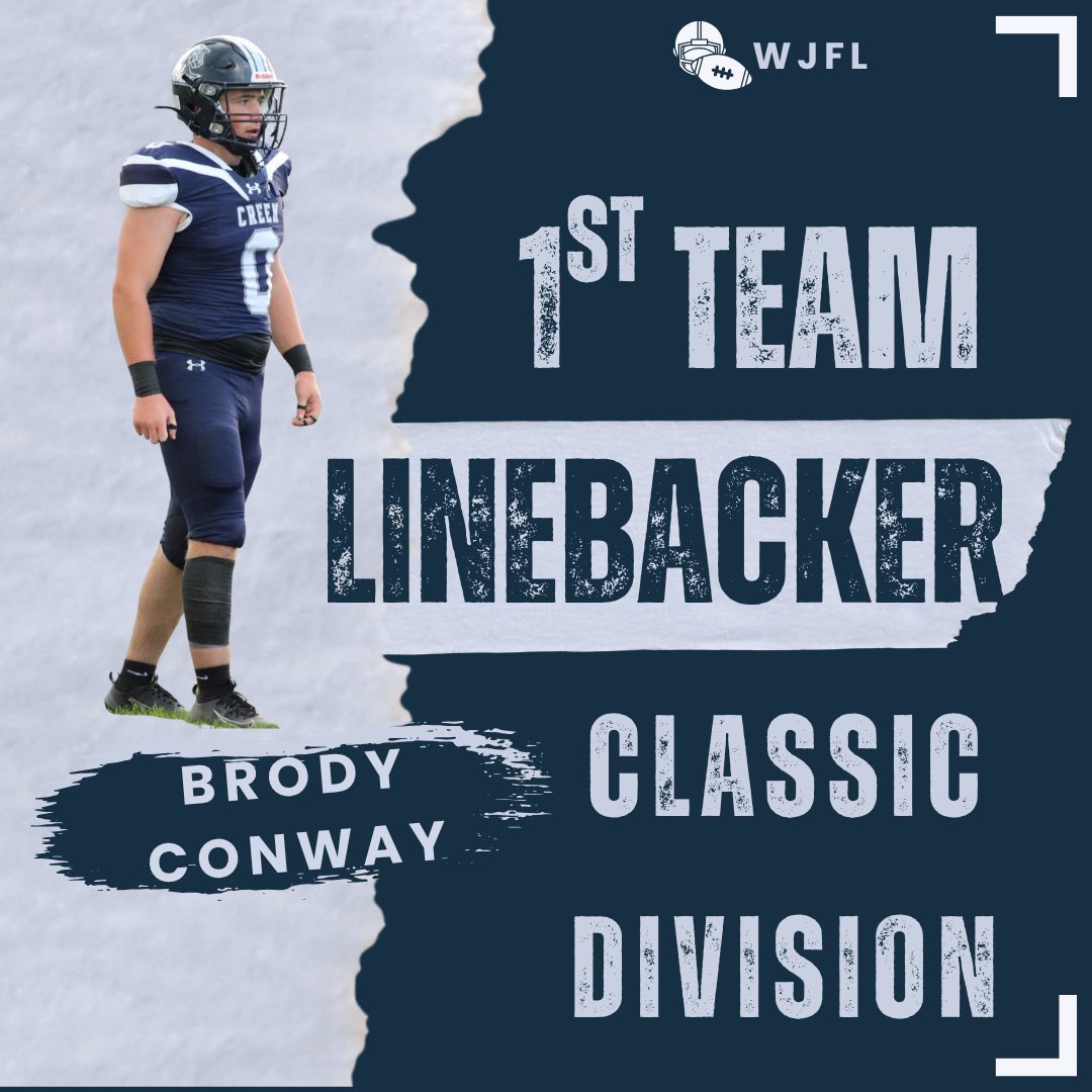 CoachB_Wright79's tweet image. Congratulations to @BrodyConway_ on earning 1st Team All -Conference WJFL  Classic Division “Linebacker” for the 2025 season! ⚡️⚡️⚡️