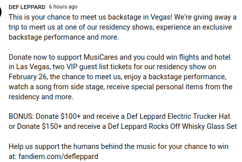 #DEFLEPPARD #CONTEST -  "Win flights and hotel in #LasVegas, two VIP guest list tickets for our residency show on Feb 26, the chance to meet us, enjoy a backstage performance, watch a song from side stage, receive special personal items from the residency and more."