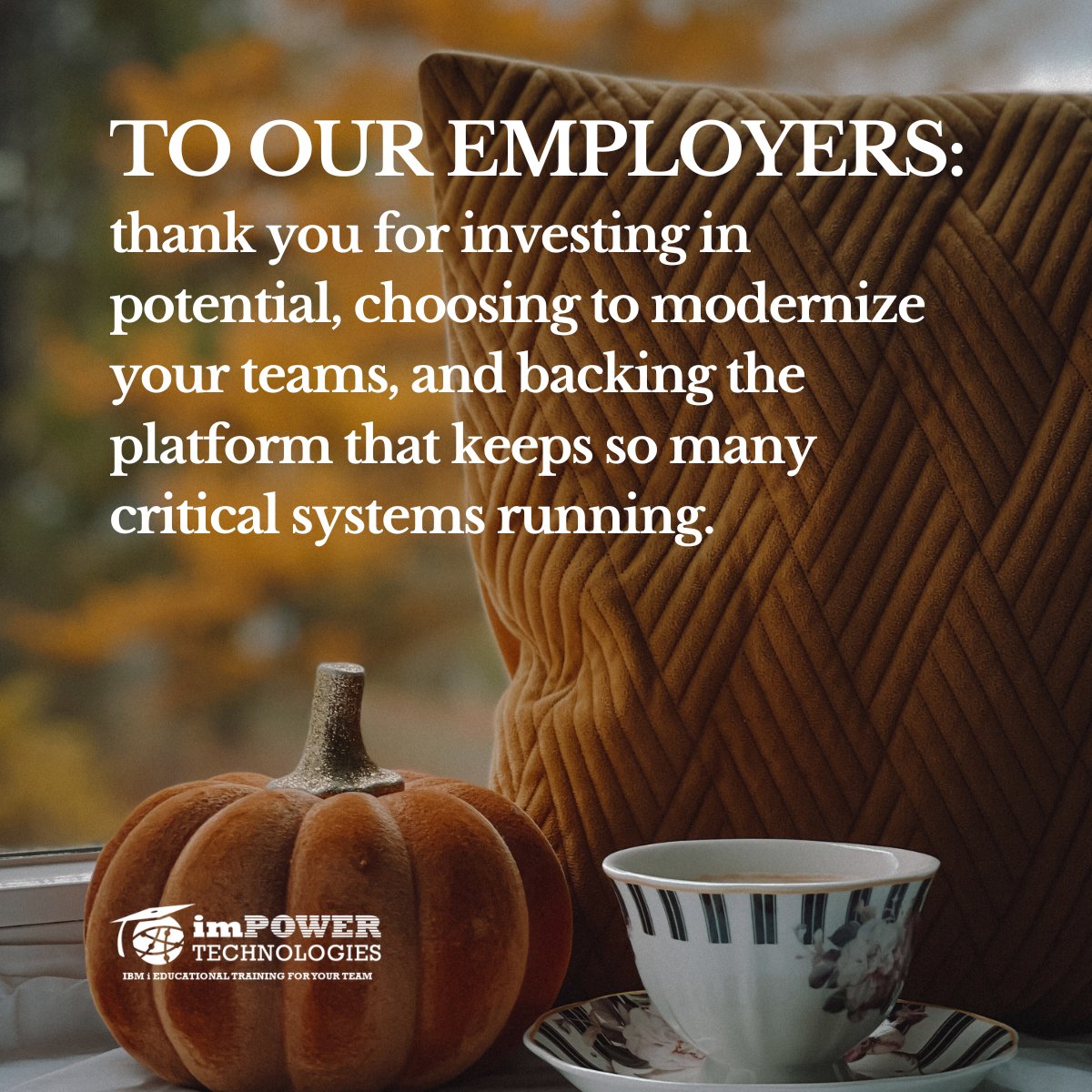 jbuck_imPower's tweet image. This Thanksgiving, we’re grateful for you. Because of you, the IBM i ecosystem stays strong, vibrant, and ready for what’s next.

Happy Thanksgiving and continued success to our community!

#ibm #computing #impowertech #BuckU #DB2 #SQL #IBMPowerSystems #RPGLE #IBMi