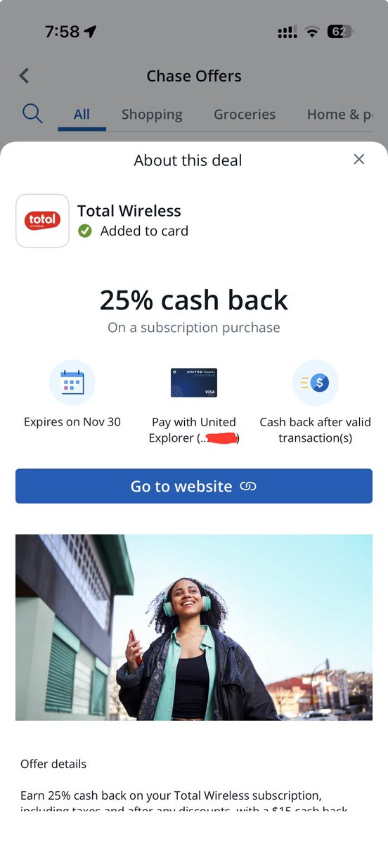 WOAH

Definitely check the offers in your Chase app if you have a Chase credit card.

These cash back deals stack ON TOP OF existing discounts on plans from these providers (such as the SWITCH26 promo from Visible).

Admittedly it’s only up to $15 for 1 month, but that’s still