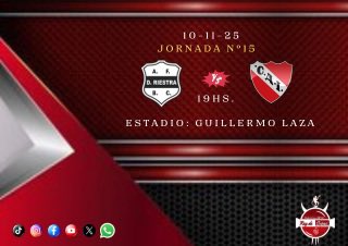 El lunes 10 de Noviembre a las 19Hs, el Rojo visitará por la jornada N°15 a Deportivo Riestra. Seguí el minuto a minuto por la cuenta (X) de Radio Rey De Copas. Nos encontras como: Rey De Copas Radio.

whatsapp.com/channel/0029Vb…