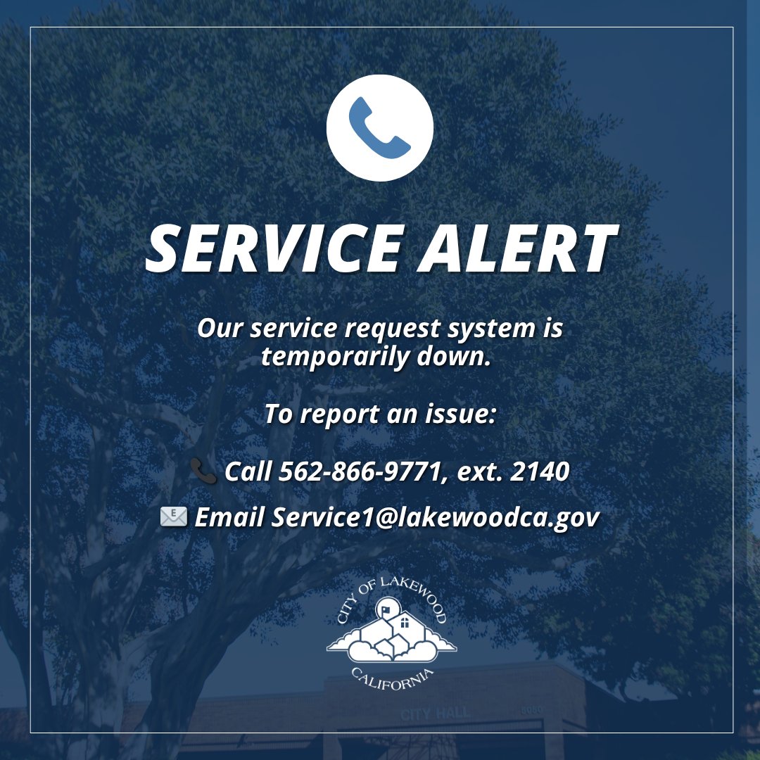 Our online service request system and LakewoodConnect app are temporarily experiencing an issue with the address locator function. Please call and leave a message or email with the details (and a photo if possible).  Thank you for your patience while we work to restore service.