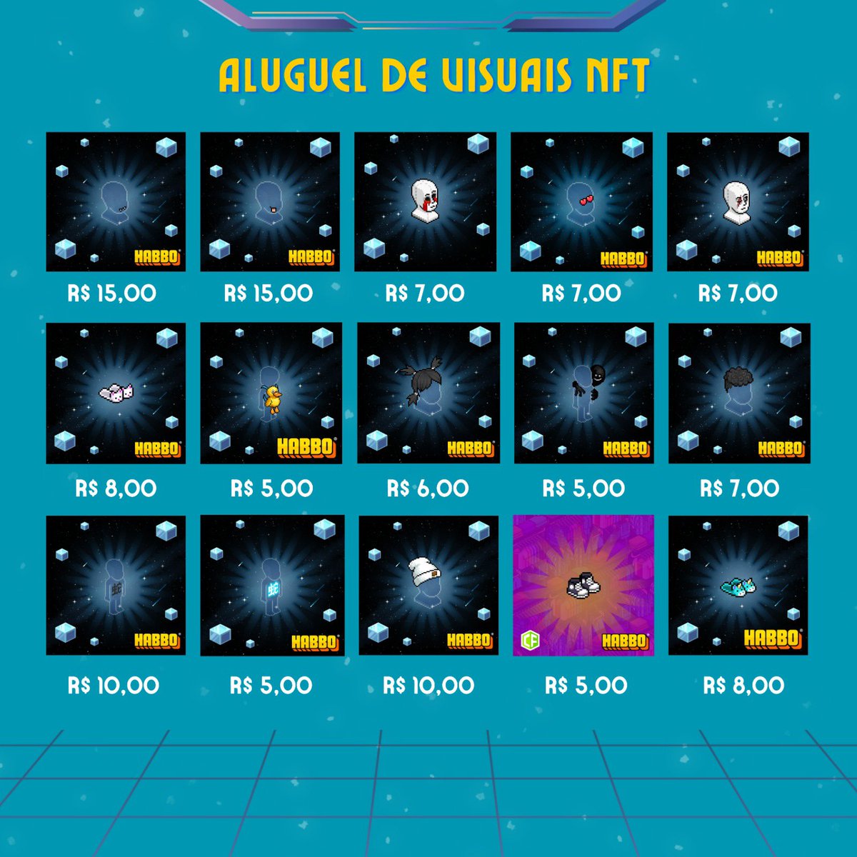 🌟 ALUGUEL MENSAL DE VISUAIS NFT - HABBO 🌟

👑 DISPONÍVEIS PARA ALUGUEL (30 dias):