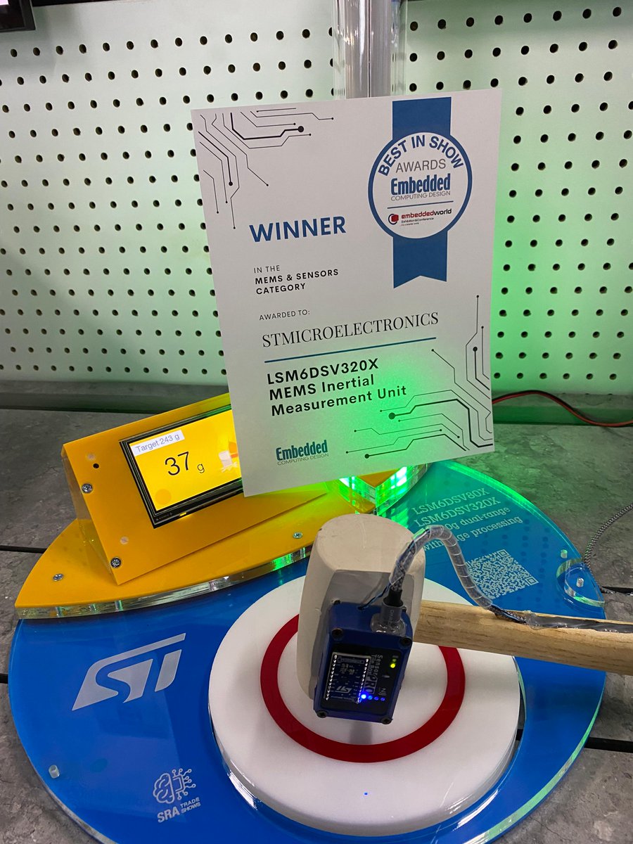 ST_World's tweet image. #EmbeddedWorldNA: we are glad to be honored with a “Best in Show” award for the LSM6DSV320X MEMS Inertial Measurement Unit. 🏆 
Judges from Embedded Computing Design recognized the innovative product in the #MEMS &amp;amp; Sensors category.
More here: spkl.io/6018AwYAa
#EWNA25