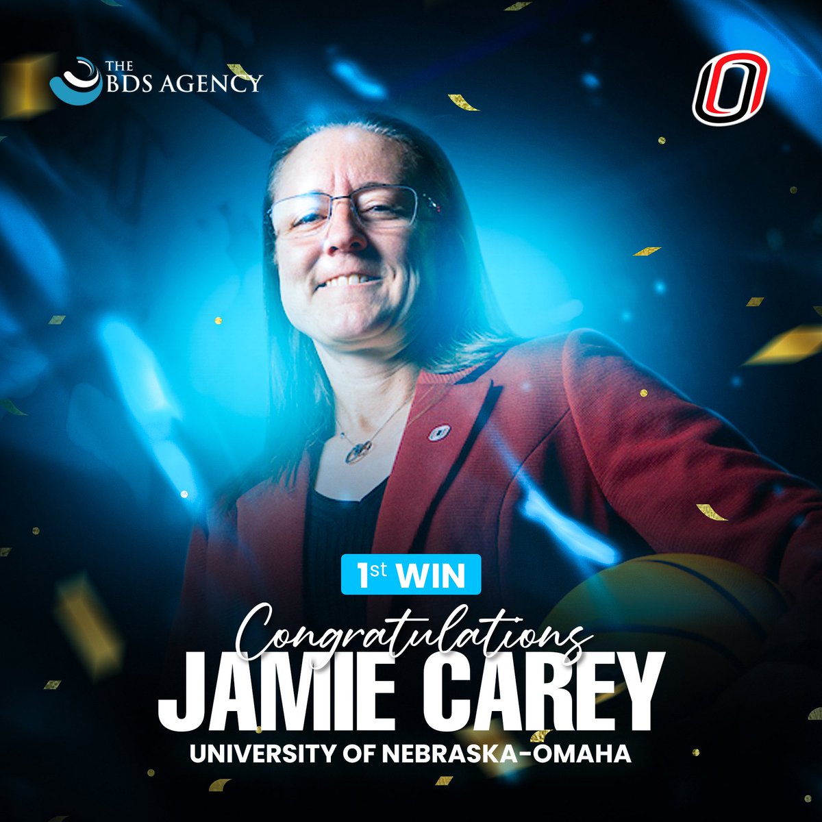 Congratulations to University of Nebraska-Omaha (<a href="/OmahaWBB/">Omaha Women’s Basketball</a>) Head Women’s Basketball Coach <a href="/jamiecarey1114/">Jamie Carey</a> on earning her first career win!