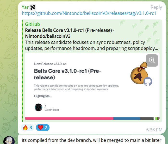 BellscoinNews's tweet image. BREAKING

OPCAT IS HERE!!!

Bellscoin devs just released Bellscoin Core 3.1, which set into stone the soft-fork to activate Opcat. 

Opcat will activate on block 871000 on December 25th 2025.

Merry Christmas 🎁🎄 🔔 $Bells

RING THE BELLS 🔔