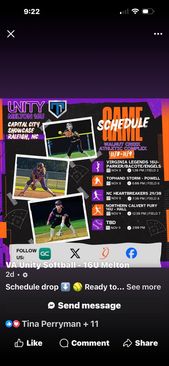Last tournament of the year. Bitter Sweet. Let’s go <a href="/UnityMelton/">Unity Melton 16U</a> leave it all on the field!!!