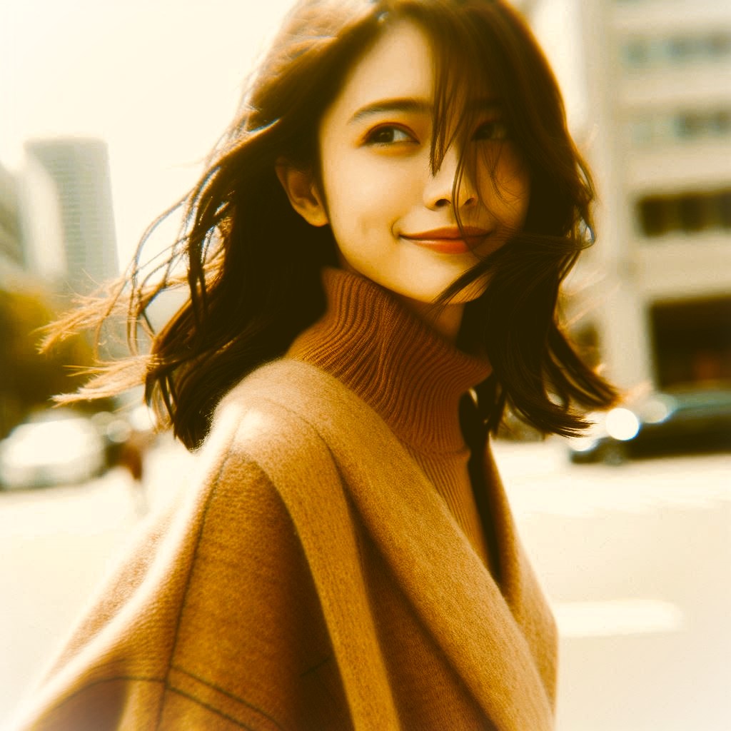 feelings0814's tweet image. It's the season
of the cold wind ➰🍃

A high-neck sweater that's gentle
on the neck is a must 🧡💛🧡(*^^*)

#木枯らし #coldwind #highneck #GoodMorning 
#AIphotography #sweater #AIart #fashionstyle