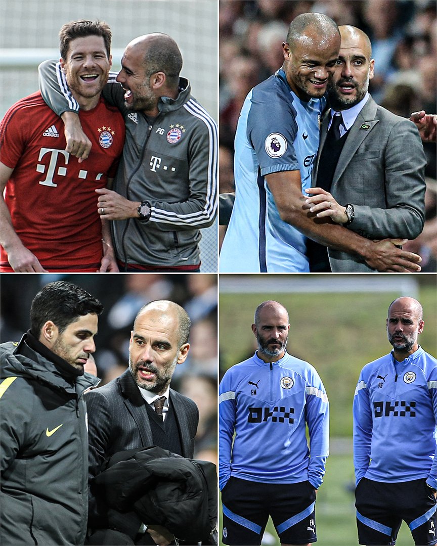 Real Madrid manager Xabi Alonso
Bayern Munich manager Vincent Kompany
Arsenal manager Mikel Arteta
Chelsea manager Enzo Maresca

All graduates from the school of Pep 🧠