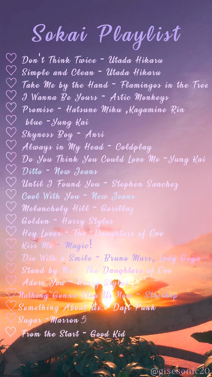 gisesonic20's tweet image. Here is the Sokai playlist I&apos;ve been putting together for a while. I hope you like it! I plan to make a second part, so leave me your song suggestions for the next playlist ❤️🩷⭐✨

#kingdomhearts #sokai