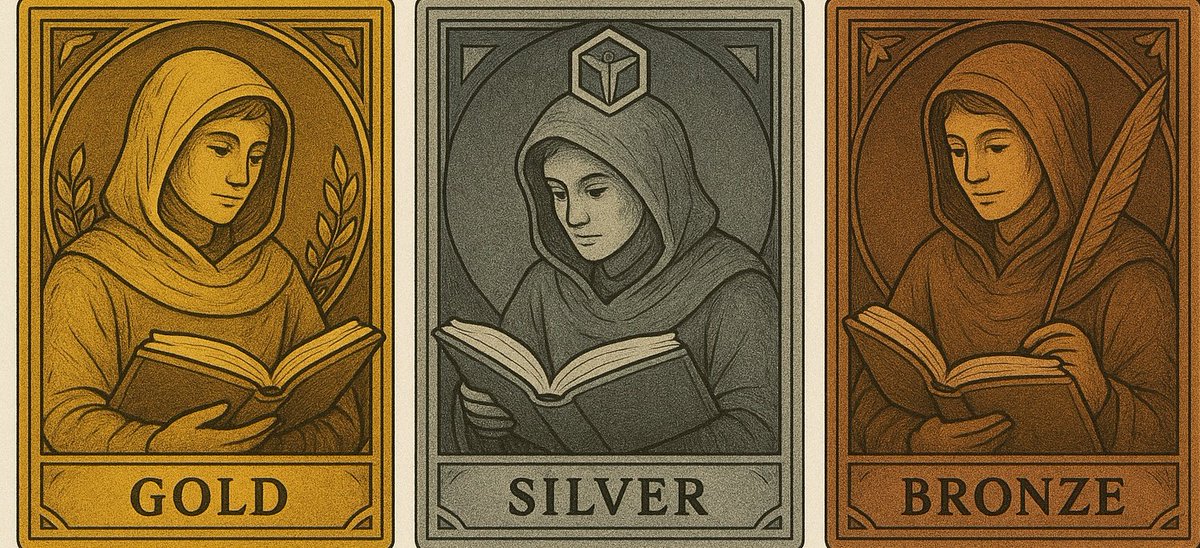 developersam90's tweet image. #ScholarsNFTChallenge ✨

A tribute to the spirit of the Scholars Guild — knowledge, creativity, and mastery.
Sharing my Gold, Silver &amp;amp; Bronze NFT designs for the challenge.
🎉 Gmove 🎉