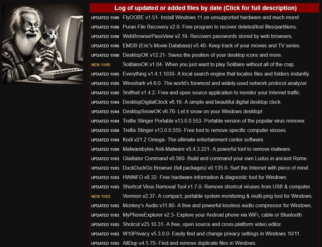 GeekOnTheLoose's tweet image. Happy Thursday, youngsters at heart! 🛝 
Today&apos;s list of free/clean software 
from OlderGeeks.com
No ads - no crapware - no b.s. since 2008! 
Missouri Ozarks, USA

#computers  #software