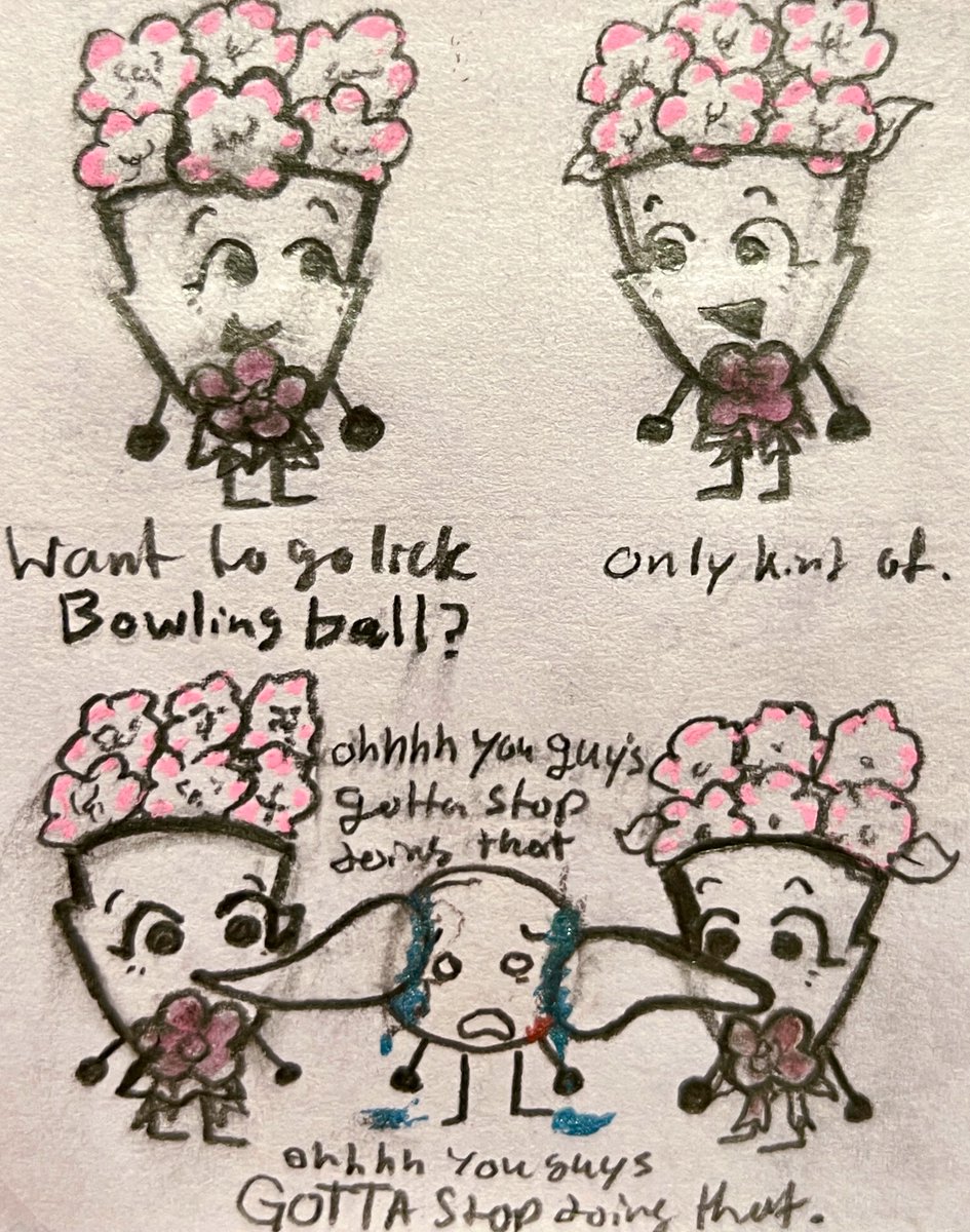 Kitty_files's tweet image. I got really bored so i duplicated bouquet and they both licked bowling ball out of pure boredom ( #Animaticbattle #objectshowcommunity)
